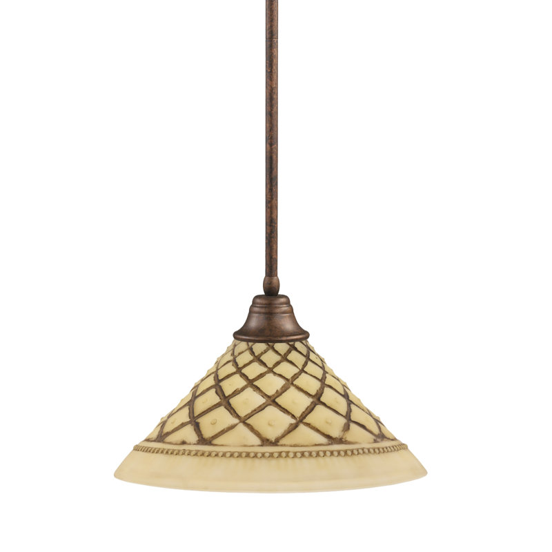 Stem Hung Pendant With Glass, Bronze, 16", Chocolate Icing Crystal Glass