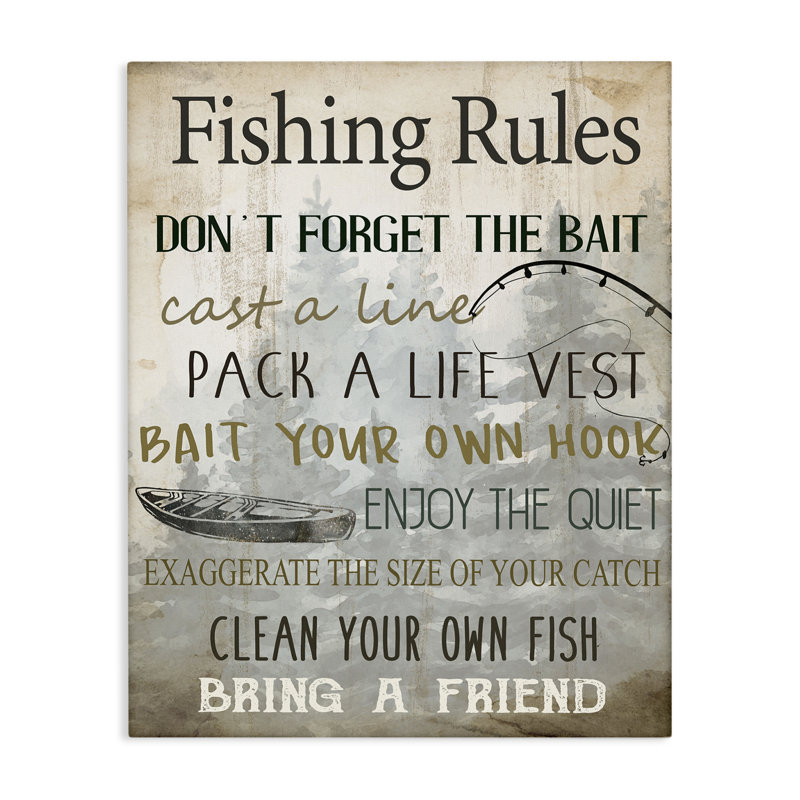 «Fishing Rules List», art mural sur toile par Kim Allen, H 20 po x l 16 po