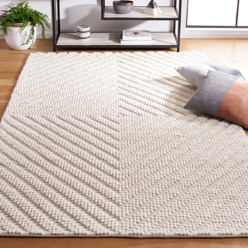 Weaverville Natura Flat Weave Wool/Cotton Geometric Rug in Ivory, Rectangle 5' x 8'