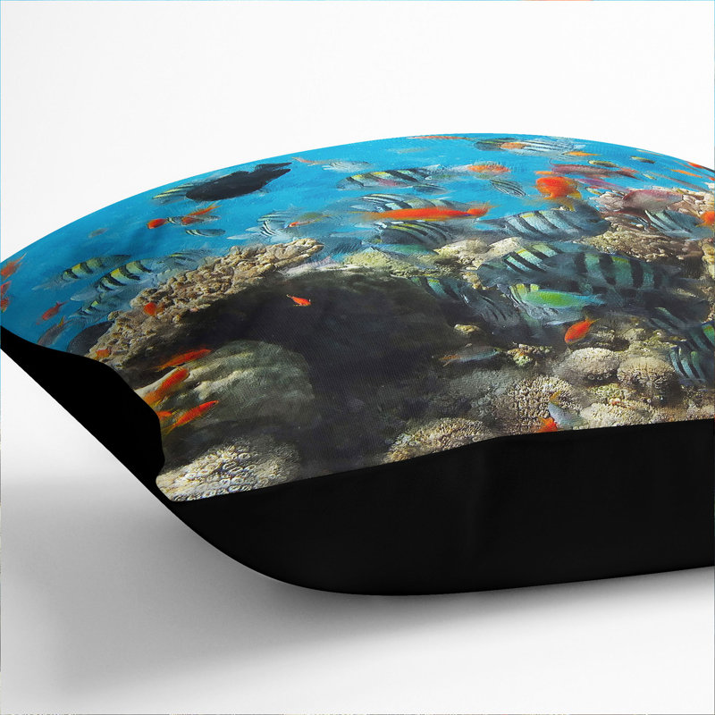 Coral Reef And Fish Vol.2 Square Throw Cushion, Black, 40cm H x 40cm W x 15cm D