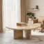Table basse ronde en marbre naturel avec piédestal doré classique, 27,6 pouces, plateau beige et pierre dorée