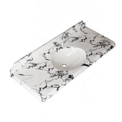 Lavabo sous-comptoir en céramique 48 po pour salle de bain et comptoir en marbre artificiel avec 3 trous pré-percés, sans armoire ni robinet, sans couvercle ni ensemble de drain, blanc panda
