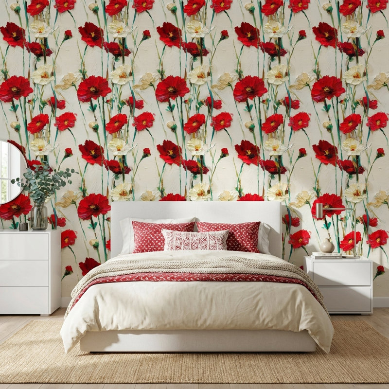 Papier peint floral abstrait rouge, Peler et coller