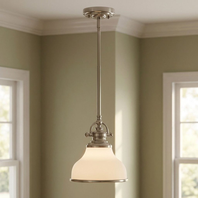 Luminaire suspendu en forme de dôme à une lumière Maybery, H 9,5 po x l 8 po x P 8 po, Verre gravé à l'eau-forte opale