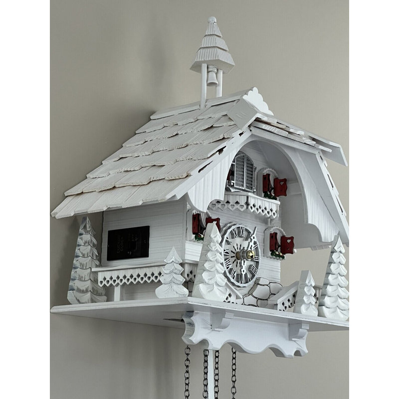  German Quartz Cuckoo Clock with White Cottage Design
