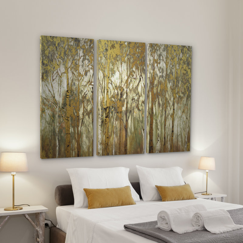 « bouleau oliveraies panoramique », image multi-pièces sur toile tendue, H 32 po x l 48 po x P 1,5 po