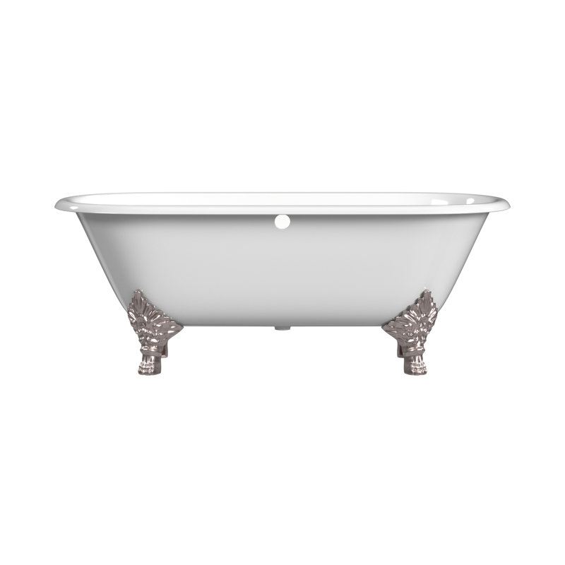 Carlton 70'' L Soaking Bathtub, Polished Nickel, White Interior with White Exterior