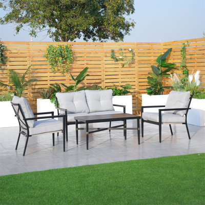 Ensemble de canapé d'extérieur moderne en fer 4 pièces avec coussins et table basse Modern Minimalist