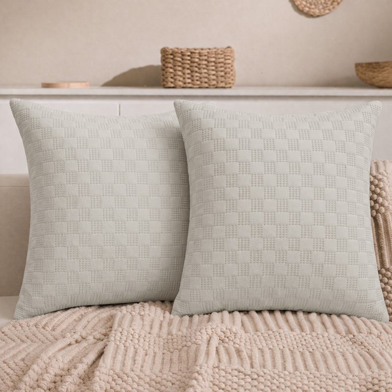 Aspire Homeware Embossed Square Velvet Cushion Covers, BEIGE, Pack of 2