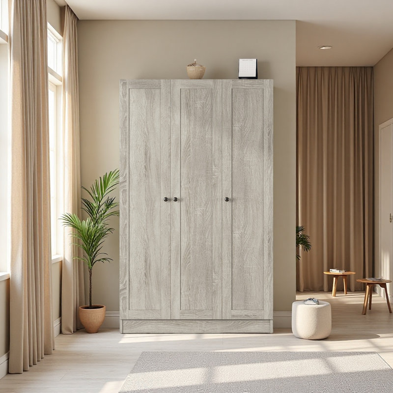 Armoire à 3 portes avec tablettes, Gris