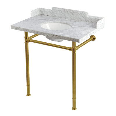 Lavabo console en marbre Carrara de 36 pouces avec pieds en acier inoxydable Kingston (8 pouces, 3 trous) Kingston Brass