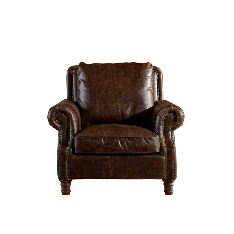 Fauteuil à accoudoirs roulés English - Cuir brun foncé