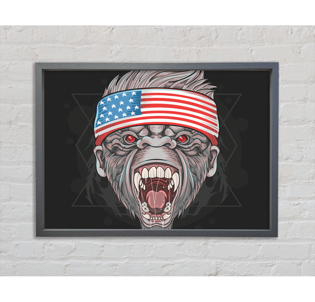 Wütender Gorilla Amerikanische Flagge Gerahmter Druck