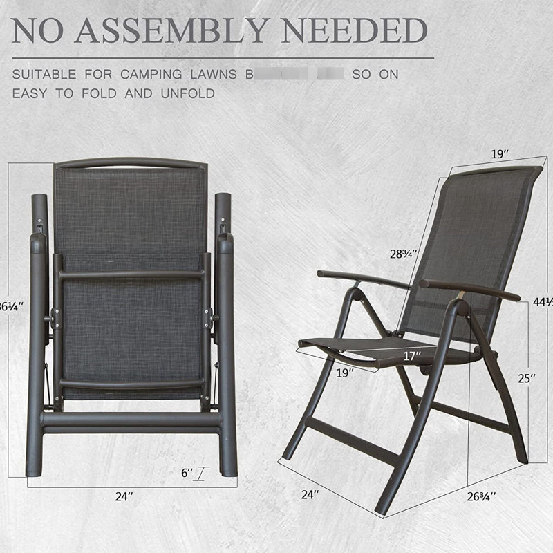 Aluminium Patio Chairs Of 2 - Adjustable High Reclining Sling Lawn For Outdoor, Poolside, Garden Breathable Fabric Frame Folding & Streamlined Armrest Bbq,