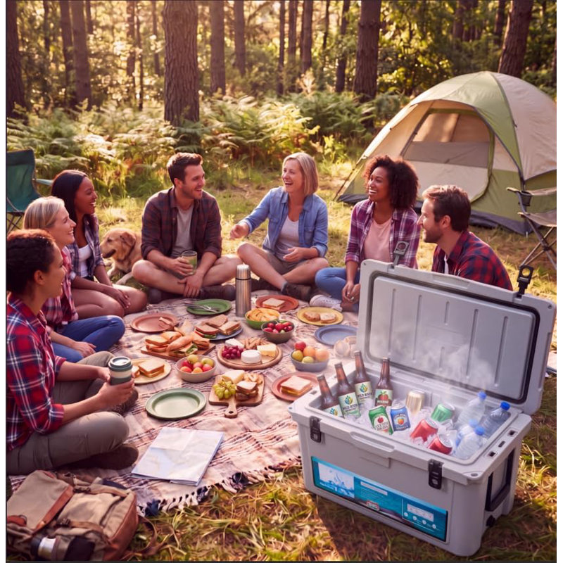 Glacière de camping isotherme extra-épaisse 75 pte - Grande glacière portable qui garde la glace jusqu'à 7 jours - Sangle et poignée - Pour la nourriture, les boissons, la plage, le pique-nique, la pêche, le bateau - Gris