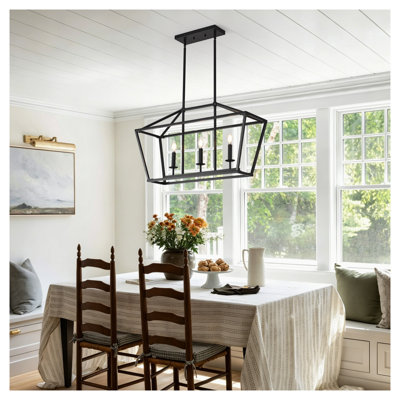 3-Light Farmhouse Kitchen Island Lighting Fixture, Matte Black Metal Linear Pendant for Dining Room and Living Room