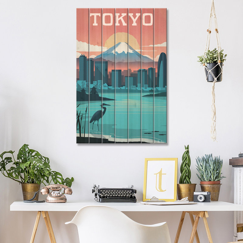 «Tokyo» par, sans encadrement, impression sur bois, H 26 po x l 18 po x P 1,5 po