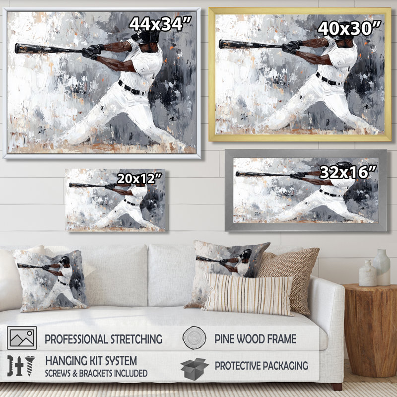 Abstrait baseball pâte Swing II - impression de baseball sport, H 12 po x l 20 po, Noir
