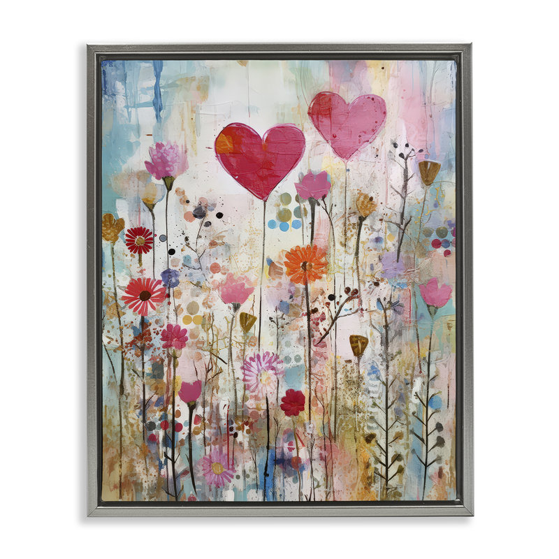 Art mural sur toile Heart & Garden Collage Floater par LSR Design Studio, H 31 po x l 25 po, Cadre flottant gris lustré