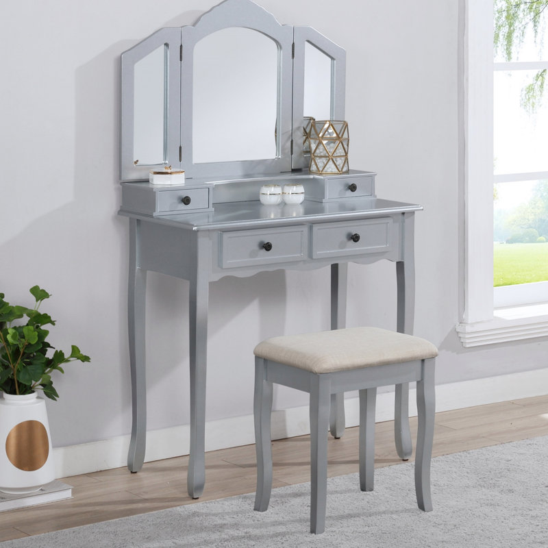 Ensemble de coiffeuse et coiffeuse, meuble-lavabo de chambre à coucher, Argent argent