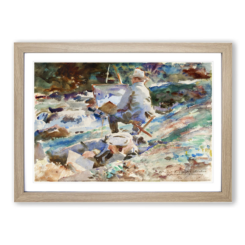 An Artist at His Easel by John Singer Sargent - Picture Frame Painting, Oak Framed, 27cm H x 36cm W x 2cm D