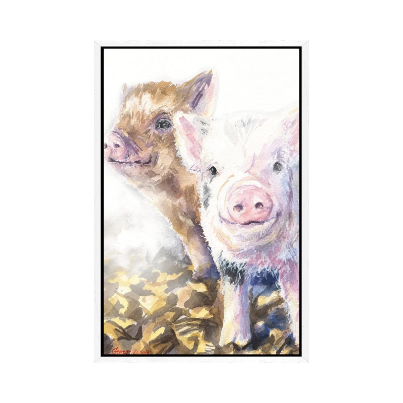 Pig Friends by George Dyachenko - Painting on Canvas, White Framed, 152.4cm H x 101.6cm W x 3.81cm D