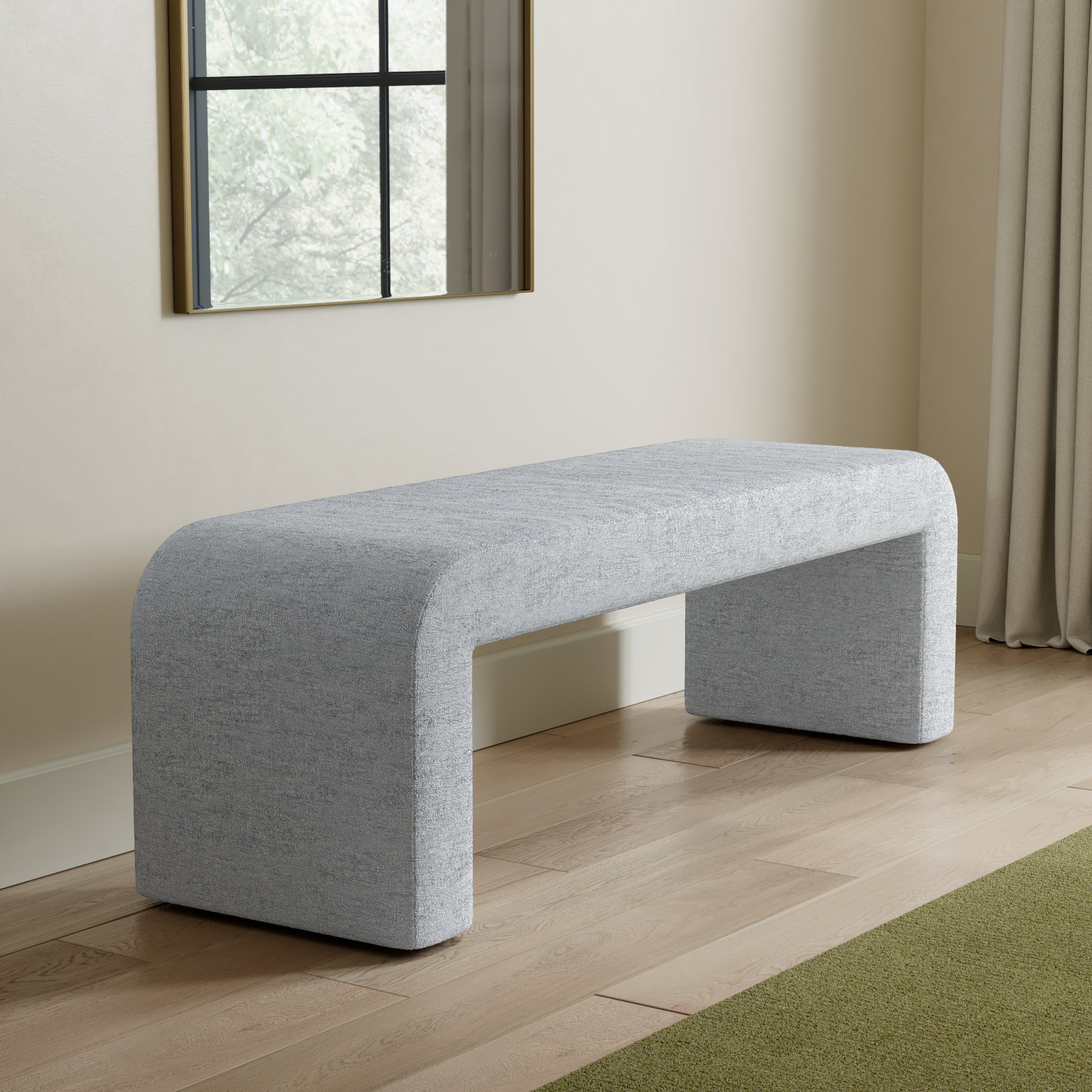 Diedrick Bench, 19" H x 60" W x 18" D, Gwen Blue Microsuede