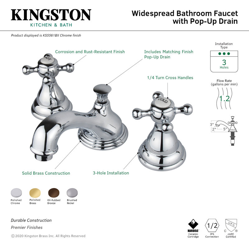 Robinet de salle de bain espacé à 2 poignées et 3 poignées Kingston, Bronze frotté à l'huile