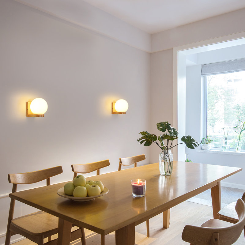 Minimalist 17cm Glass Globe Wooden Base Wall Light