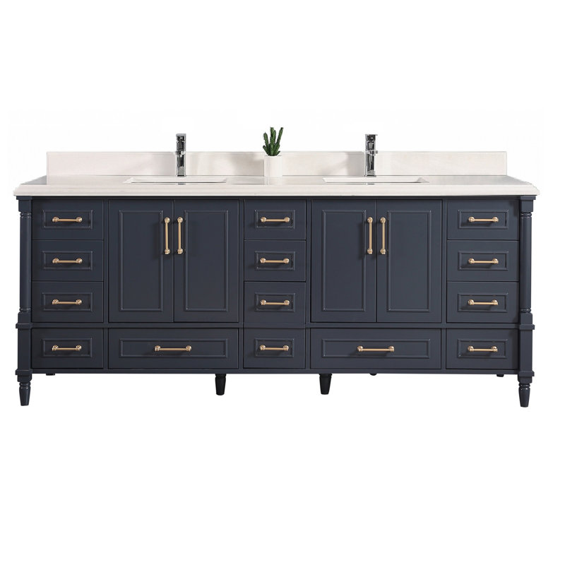 Ensemble de meuble-lavabo double 84 po Flavell, Double Cove - blanc, Bleu marine hâlé