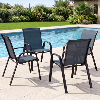 Stackable Patio Dining Armchairs Set of 4, All-Weather Textilene High Back Outdoor Chairs for Garden Balcony Poolside