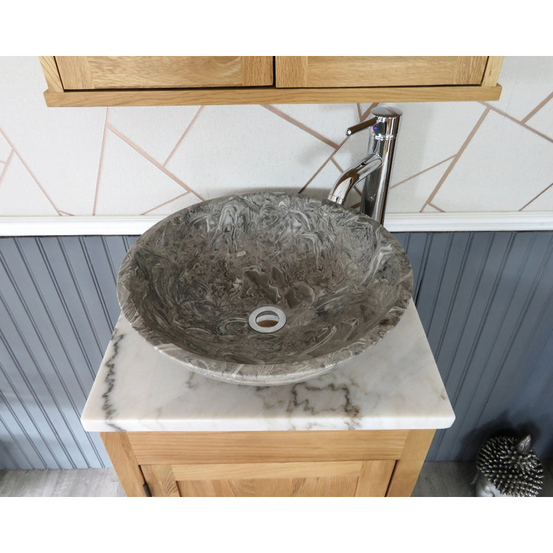 Scrivner 515mm Single Bathroom Vanity with Vessel Stone Basin, Oak