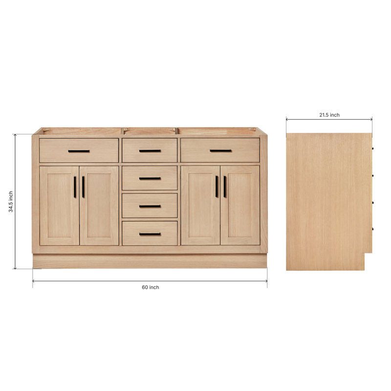60" Double Bathroom Vanity Base Only, Matte Black, Natural Oak
