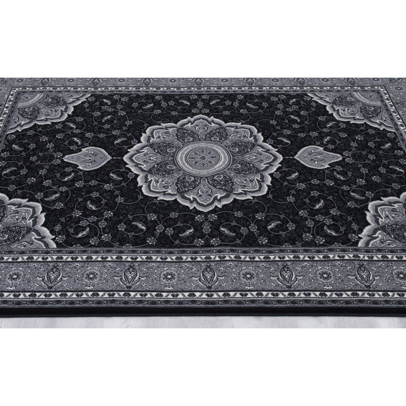Rheon Oriental Area Rug in Black