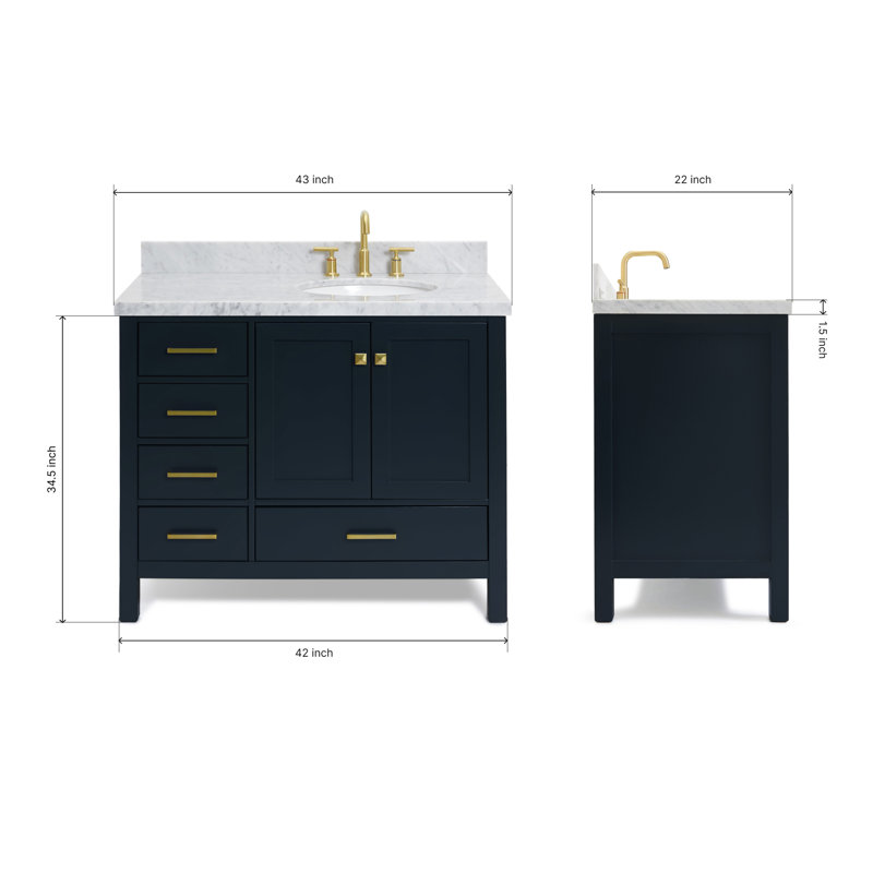 Cambridge 37'' W Single Vanity, Midnight Blue, Oval, Italian Carrara Marble