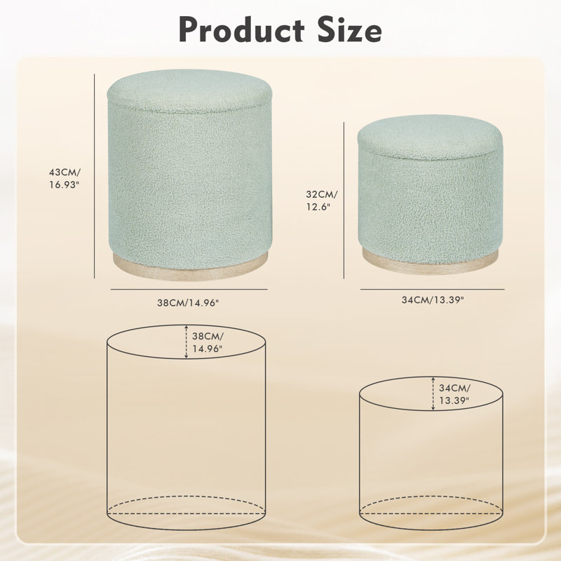 Round Ottoman with Storage Set of 2 Stool Ottomans Round Sherpa Storage Ottoman, Ottoman Chair Foot Rest Coffee Table Seat