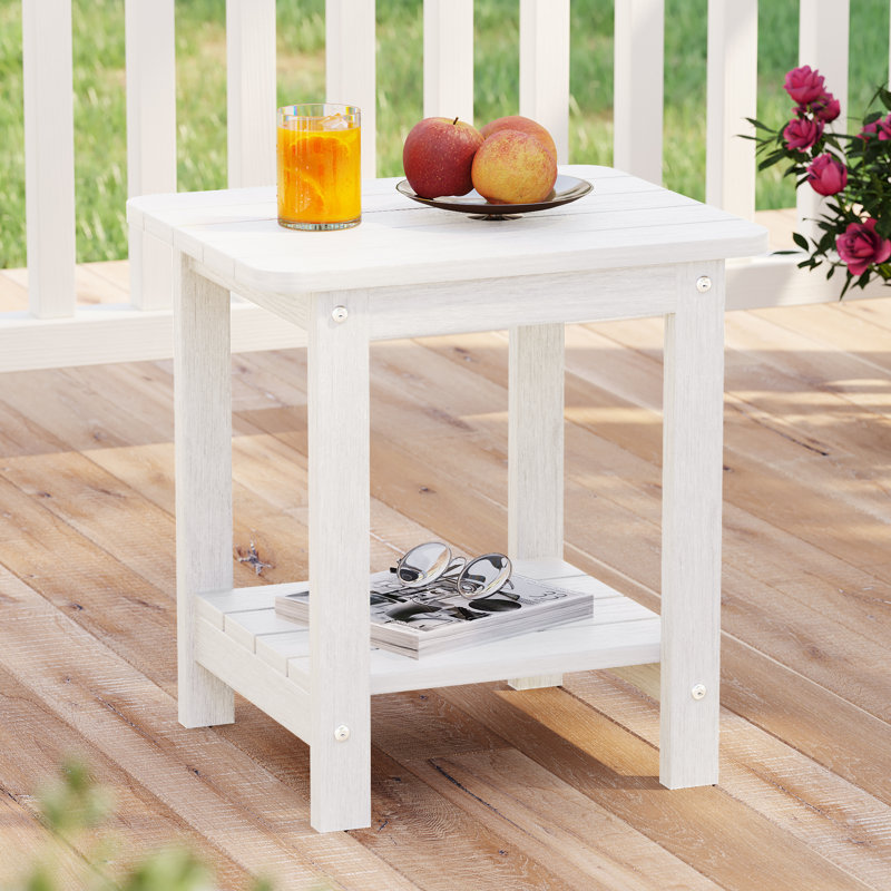 Patio Outdoor Adirondack Plastic/Resin Side Table Weather Resistant End Table, White