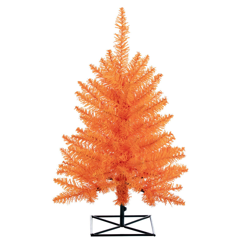 Sapin de Noël artificiel orange avec base, H 3 pi