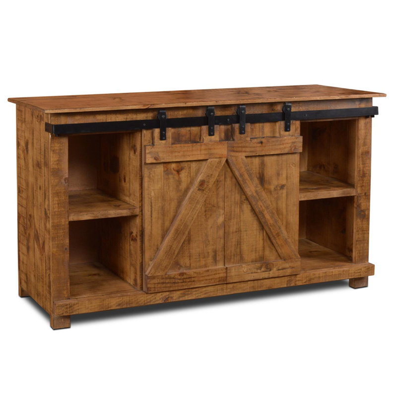 Meuble télé avec porte de grange coulissante 60 po Westgate, Marron clair