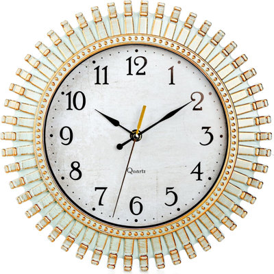 12 inch vintage wall clock, silent non ticking ring clock, water green battery driven quartz clock, plastic vintage clock, used in living rooms, bedrooms, kitchens, home offices