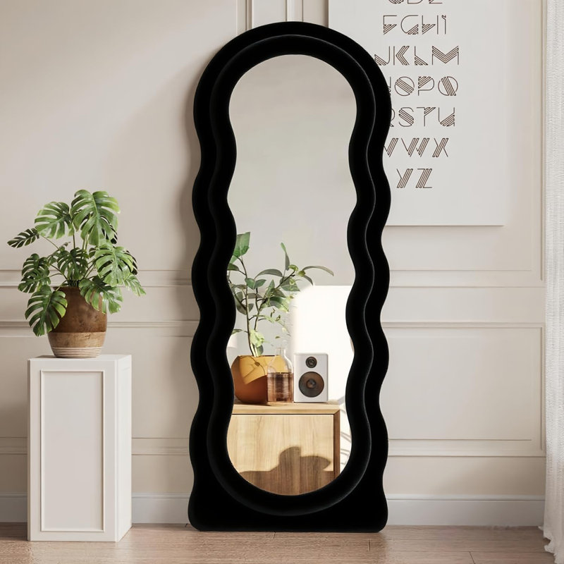 63" x 24" Irregular Wavy Mirror, Large Floor Length Mirrors Wall Mounted, Black