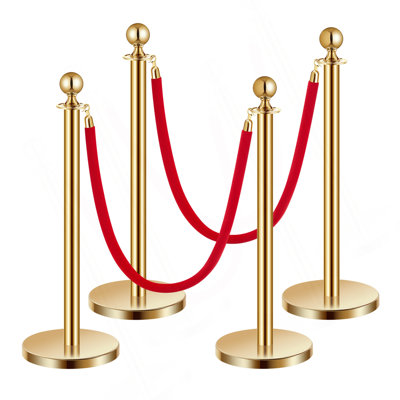 Stanchions et cordes en velours 4 pièces, base creuse avec poteau en acier inoxydable, 2 cordes et poteaux en velours rouge, poteaux de contrôle des foules en or, poteaux de tapis rouge pour articles de fête