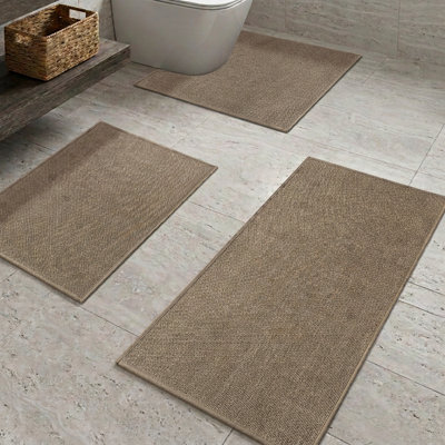 Ensemble de tapis de bain 3 pièces à aspect lin texturé avec envers antidérapant