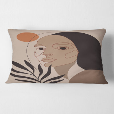 Housse de coussin rectangulaire et insert Minimal Portrait of Young Woman