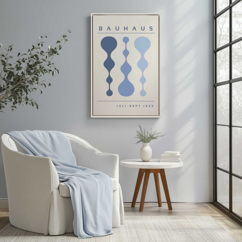 Affiche bleue rétro Bauhaus I, H 18,75 po x l 12,75 po x P 1,75 po, Blanc opaque, Reproduction encadrée sans passe-partout