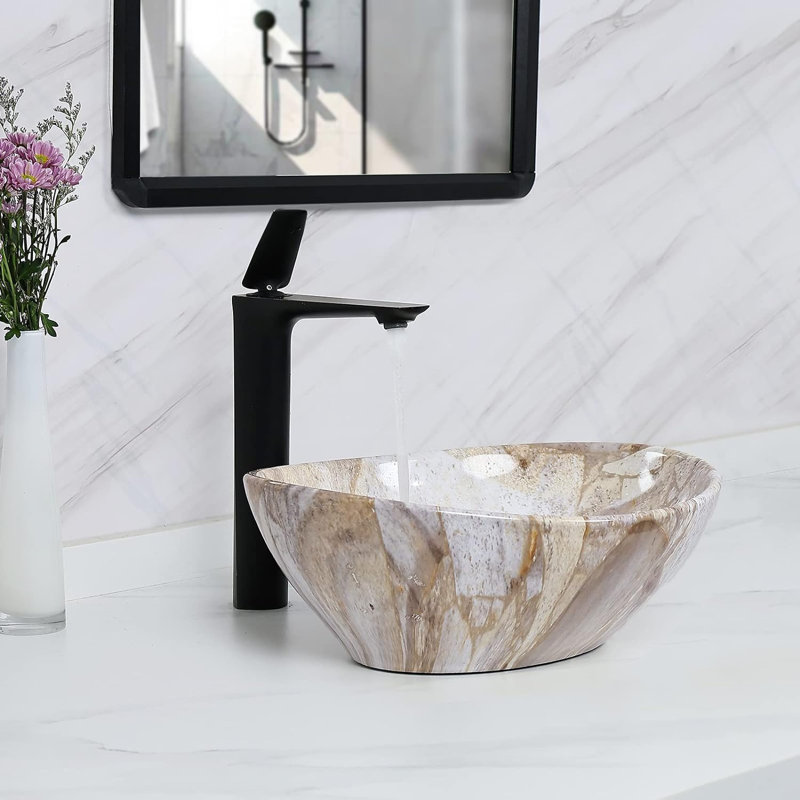 Davivy 13.2" White/Brown Bathroom Sink
