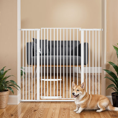 Galloso 55.1"H x 48.5"L Indoor White Pressure Wall Mounted Pet Gate, Pet Safety Gate, Pet Gate With Pet Door
