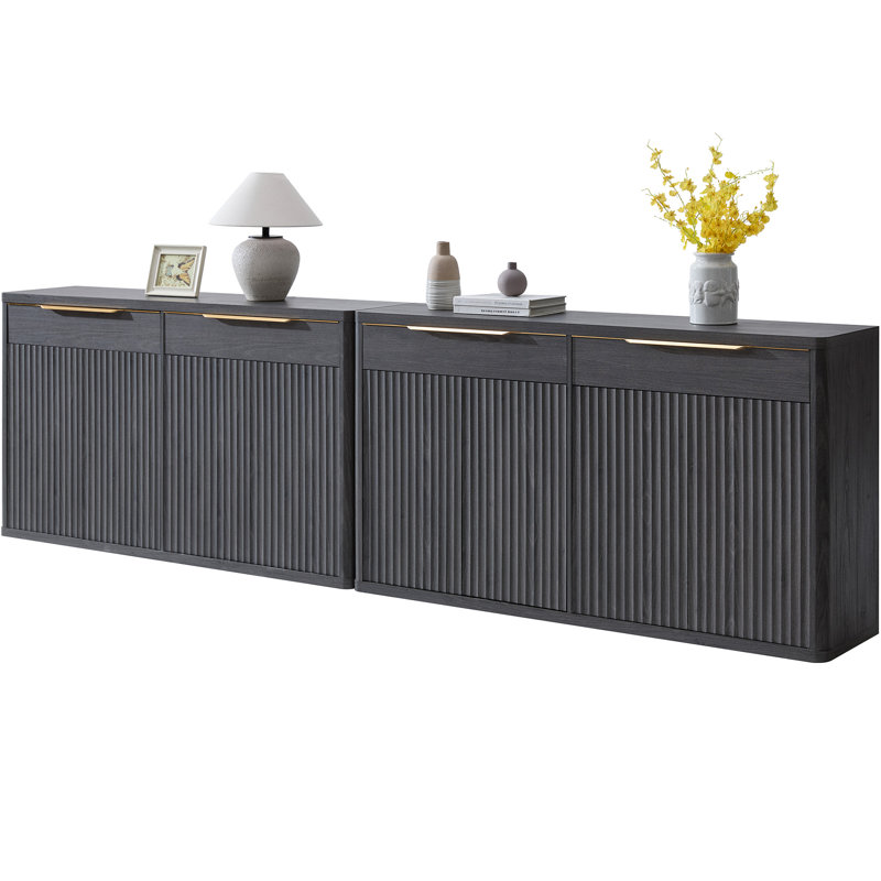 Buffet 66,34 po avec 4 portes et 2 tiroirs Cesiro, Aulne gris foncé