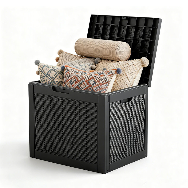Boîte de rangement en rotin 31 gallons - Boîte de rangement extérieure imperméable, résistante aux rayons UV et verrouillable pour coussins de patio, outils de jardin et fournitures de piscine