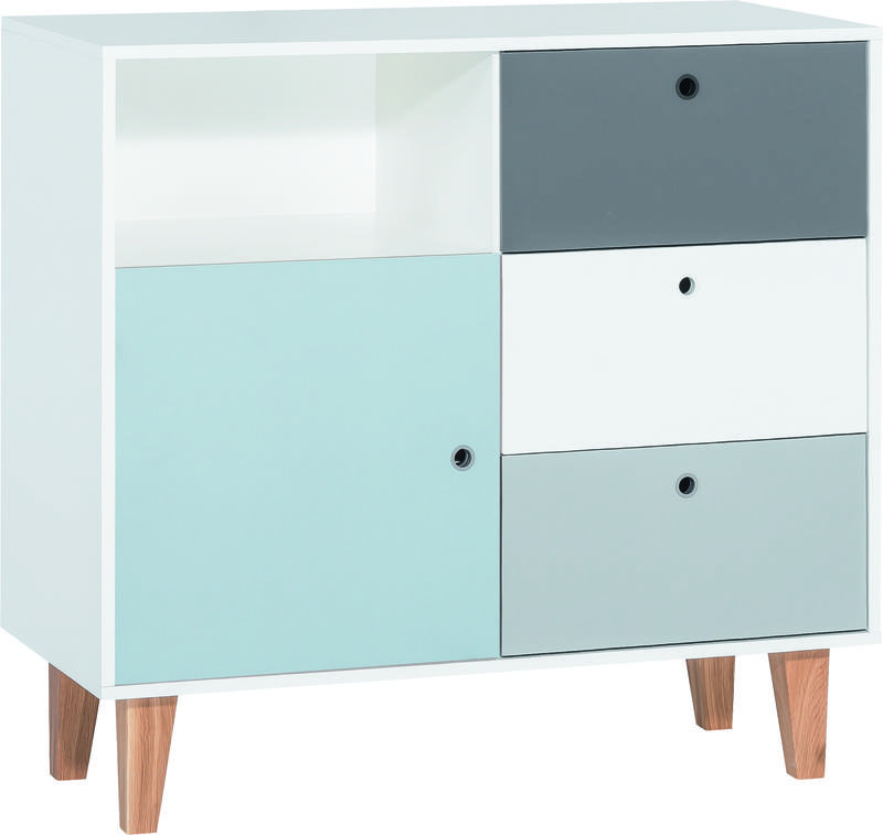 Aleana Solid Wood 103.5cm W 3 - Drawer Chest of Drawers, White/Grey/Dark Grey/Sky Blue